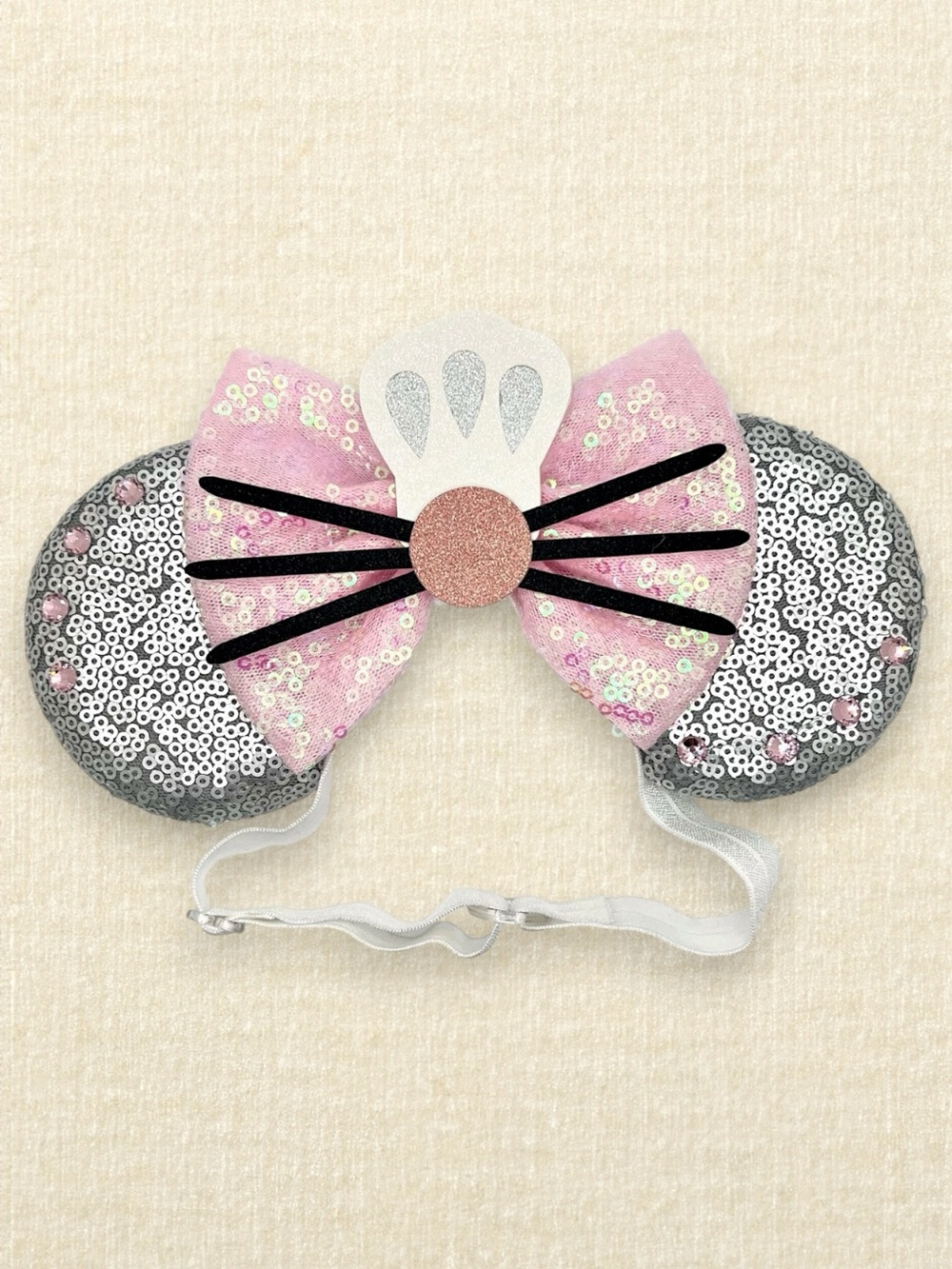 Elastic Silver Sequin Remy Ratatouille Minnie Ears | Disney-Inspired Mouse Ears